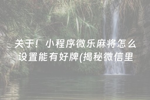 关于！小程序微乐麻将怎么设置能有好牌(揭秘微信里辅牌器)