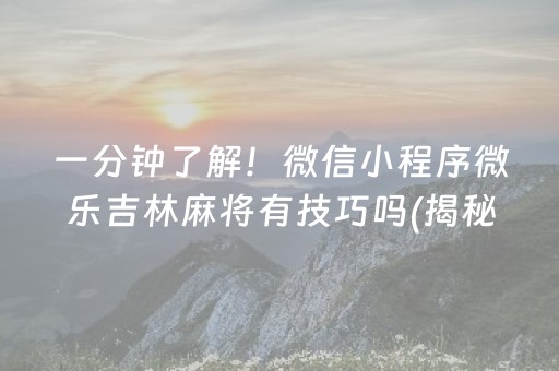 一分钟了解！微信小程序微乐吉林麻将有技巧吗(揭秘小程序输赢技巧)