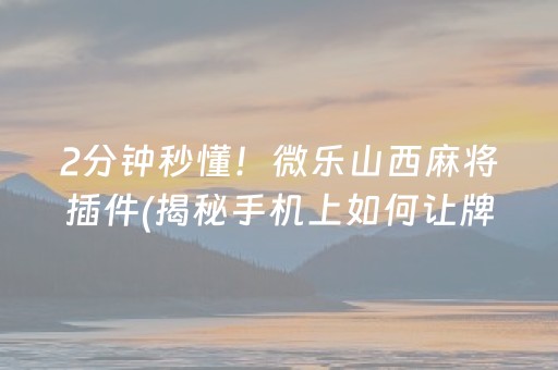 2分钟秒懂！微乐山西麻将插件(揭秘手机上如何让牌变好)