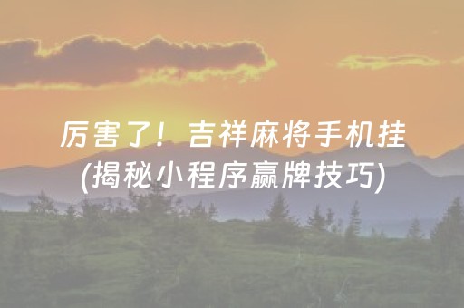 厉害了！吉祥麻将手机挂(揭秘小程序赢牌技巧)