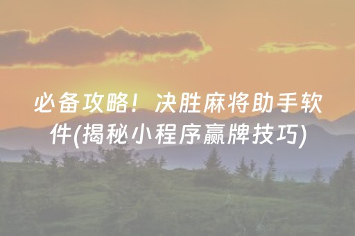 必备攻略！决胜麻将助手软件(揭秘小程序赢牌技巧)