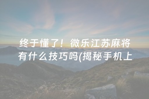 终于懂了！微乐江苏麻将有什么技巧吗(揭秘手机上插件免费)