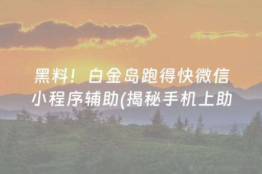 黑料！白金岛跑得快微信小程序辅助(揭秘手机上助攻神器)