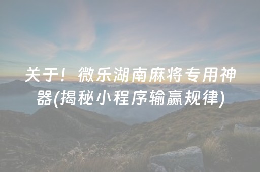 关于！微乐湖南麻将专用神器(揭秘小程序输赢规律)