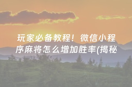玩家必备教程！微信小程序麻将怎么增加胜率(揭秘微信里必备神器)