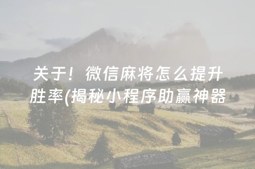 关于！微信麻将怎么提升胜率(揭秘小程序助赢神器购买)