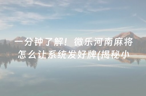 一分钟了解！微乐河南麻将怎么让系统发好牌(揭秘小程序胡牌技巧)