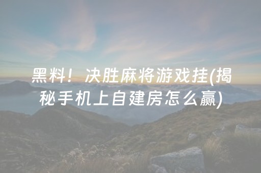 黑料！决胜麻将游戏挂(揭秘手机上自建房怎么赢)