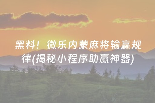 黑料！微乐内蒙麻将输赢规律(揭秘小程序助赢神器)