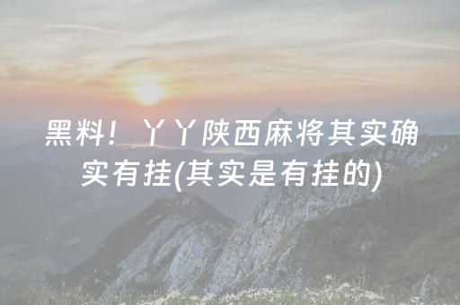 黑料！丫丫陕西麻将其实确实有挂(其实是有挂的)