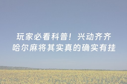 玩家必看科普！兴动齐齐哈尔麻将其实真的确实有挂(确实真有挂)