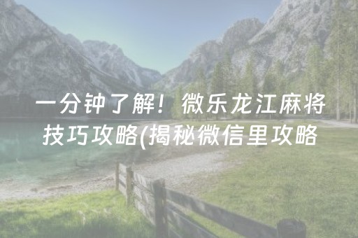 一分钟了解！微乐龙江麻将技巧攻略(揭秘微信里攻略插件)