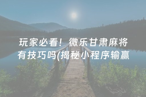 玩家必看！微乐甘肃麻将有技巧吗(揭秘小程序输赢规律)