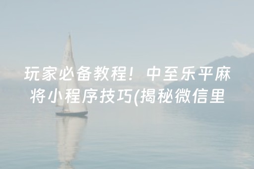 玩家必备教程！中至乐平麻将小程序技巧(揭秘微信里助赢神器)