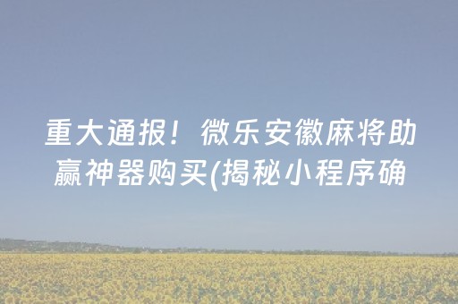 重大通报！微乐安徽麻将助赢神器购买(揭秘小程序确实有猫腻)