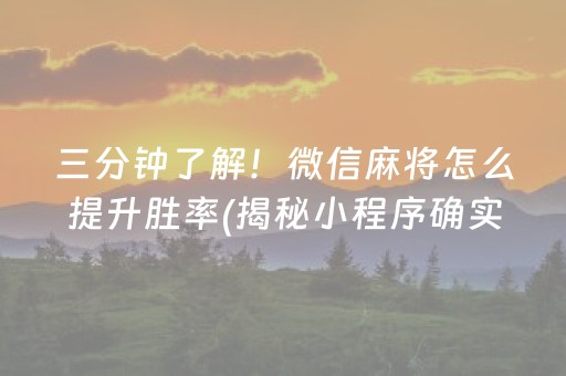 三分钟了解！微信麻将怎么提升胜率(揭秘小程序确实有猫腻)