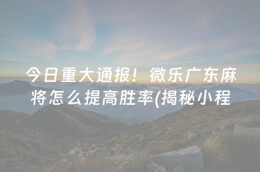 今日重大通报！微乐广东麻将怎么提高胜率(揭秘小程序胡牌神器)