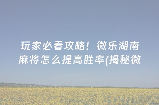 玩家必看攻略！微乐湖南麻将怎么提高胜率(揭秘微信里怎么容易赢)
