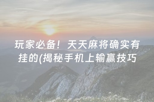 玩家必备！天天麻将确实有挂的(揭秘手机上输赢技巧)