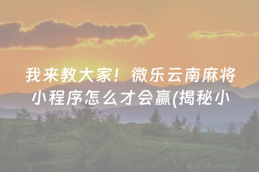我来教大家！微乐云南麻将小程序怎么才会赢(揭秘小程序最新神器下载)
