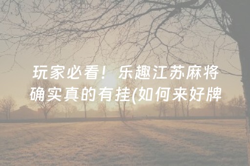 玩家必看！乐趣江苏麻将确实真的有挂(如何来好牌)