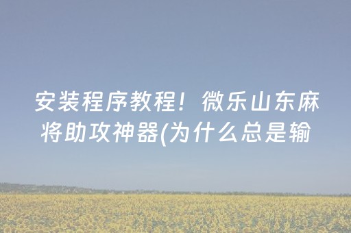 安装程序教程！微乐山东麻将助攻神器(为什么总是输)