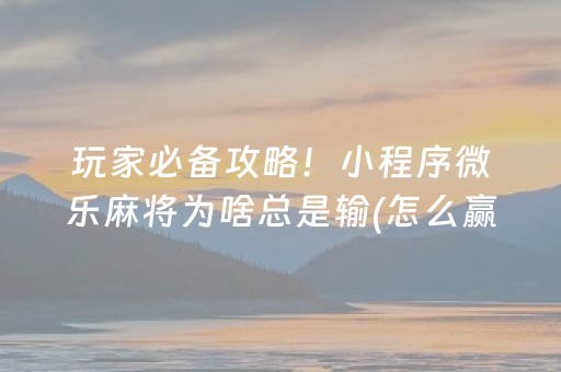 3分钟讲解“小程序微乐麻将的胡牌规则”（做弊器软件下载)