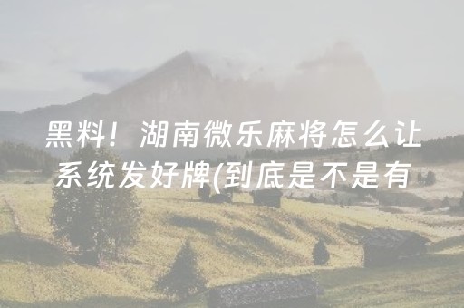 黑料！湖南微乐麻将怎么让系统发好牌(到底是不是有挂)