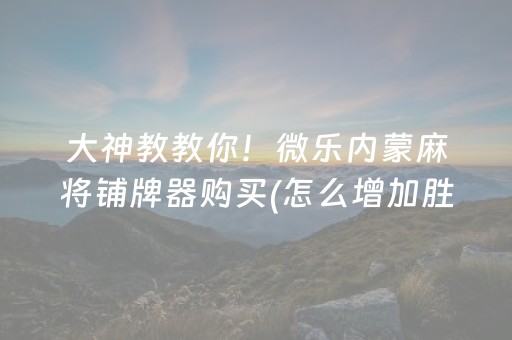 大神教教你！微乐内蒙麻将铺牌器购买(怎么增加胜率)
