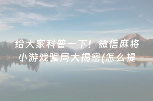 大神教教你“微乐陕西麻将专用神器”（为什么有人一直赢)