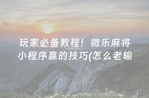 玩家必备“微信小程序麻将是否能开挂”（开挂辅助脚本)