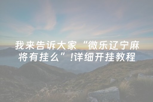 我来告诉大家“微乐辽宁麻将有挂么”!详细开挂教程-抖音