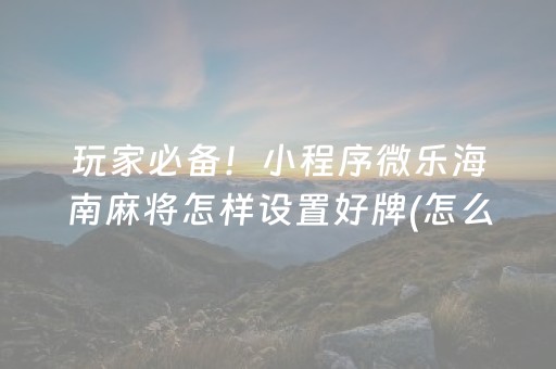 玩家必备！小程序微乐海南麻将怎样设置好牌(怎么打才赢)