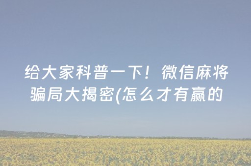 给玩家盘点十款“微乐江苏麻将助赢神器”（为什么有人一直赢)