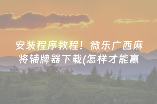 安装程序教程！微乐广西麻将辅牌器下载(怎样才能赢)