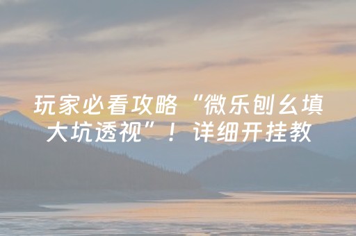 玩家必看攻略“微乐刨幺填大坑透视”！详细开挂教程（确实真的有挂)-抖音
