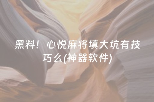 黑料！心悦麻将填大坑有技巧么(神器软件)
