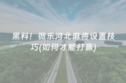 黑料！微乐河北麻将设置技巧(如何才能打赢)