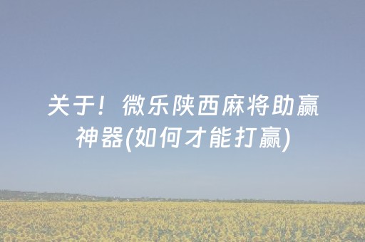 关于！微乐陕西麻将助赢神器(如何才能打赢)