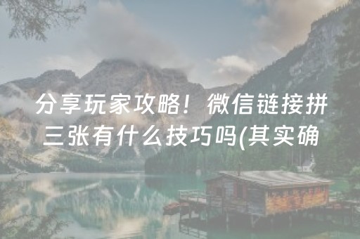 分享玩家攻略！微信链接拼三张有什么技巧吗(其实确实有挂)