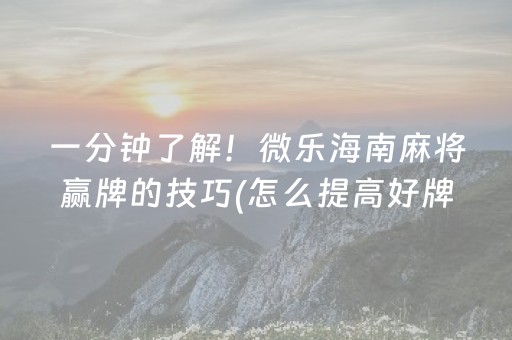 一分钟了解！微乐海南麻将赢牌的技巧(怎么提高好牌几率)