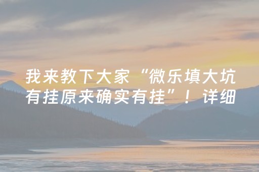 我来教下大家“微乐填大坑有挂原来确实有挂”！详细开挂教程（确实真的有挂)-抖音