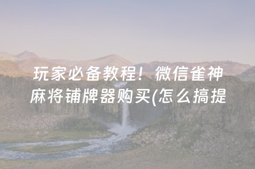 玩家必备教程！微信雀神麻将铺牌器购买(怎么搞提高胜率)