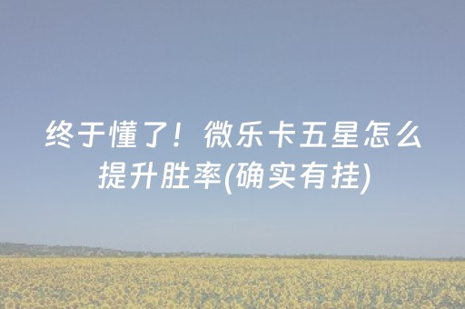 终于懂了！微乐卡五星怎么提升胜率(确实有挂)