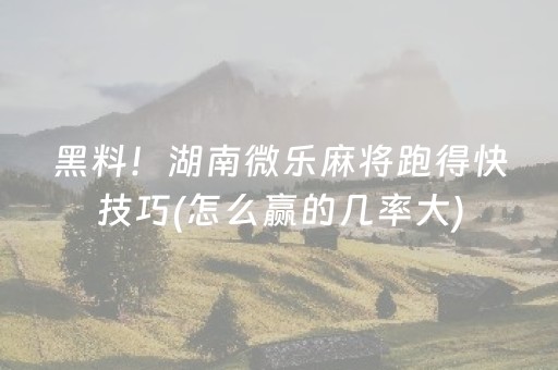 黑料！湖南微乐麻将跑得快技巧(怎么赢的几率大)