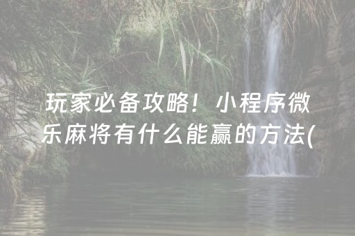 玩家必备攻略！小程序微乐麻将有什么能赢的方法(为什么总是输)