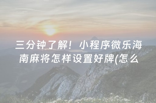 三分钟了解！小程序微乐海南麻将怎样设置好牌(怎么老输必备神器)