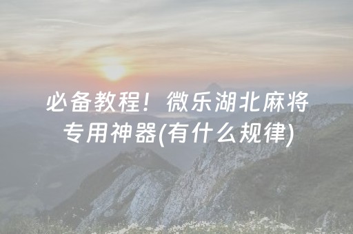 必备教程！微乐湖北麻将专用神器(有什么规律)