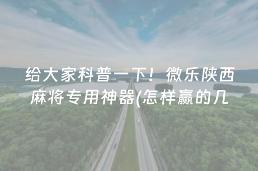 给大家科普一下！微乐陕西麻将专用神器(怎样赢的几率大)