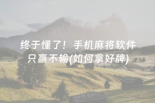 终于懂了！手机麻将软件只赢不输(如何拿好牌)